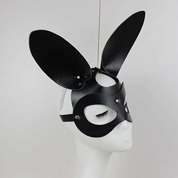 black Leather Fetish Masquerade Face Mask Slave Bondage BDSM Costume Cosplay - Picture 6 of 7